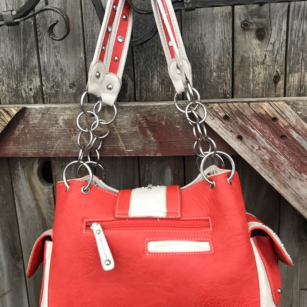 Darling orange, cream and torquois purse w/ bling - Picture 7 of 8